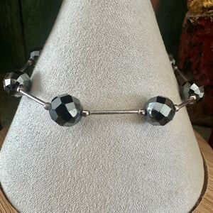 Sterling Silver & Hematite Faceted Bead Bracelet